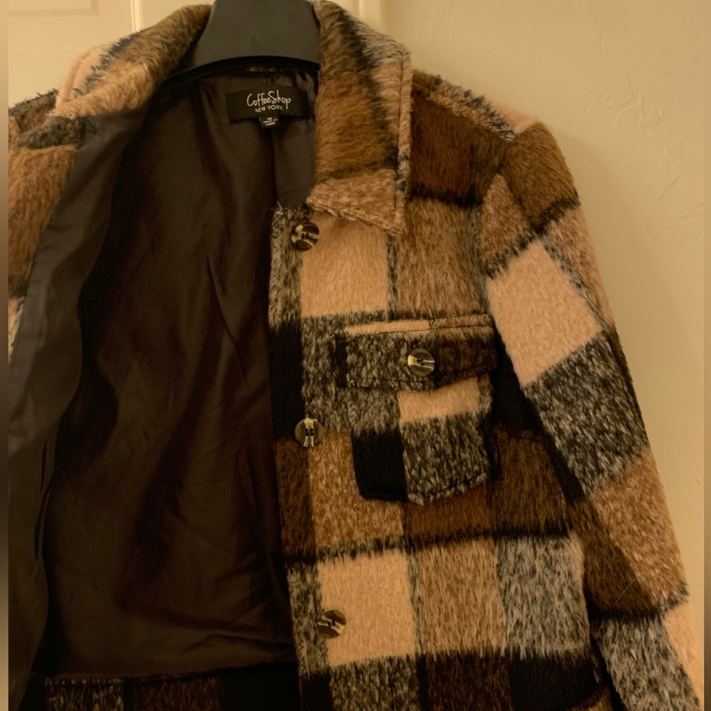 CoffeeShop Plaid Jacket - Brown, Black, Cream - Picture 3 of 3